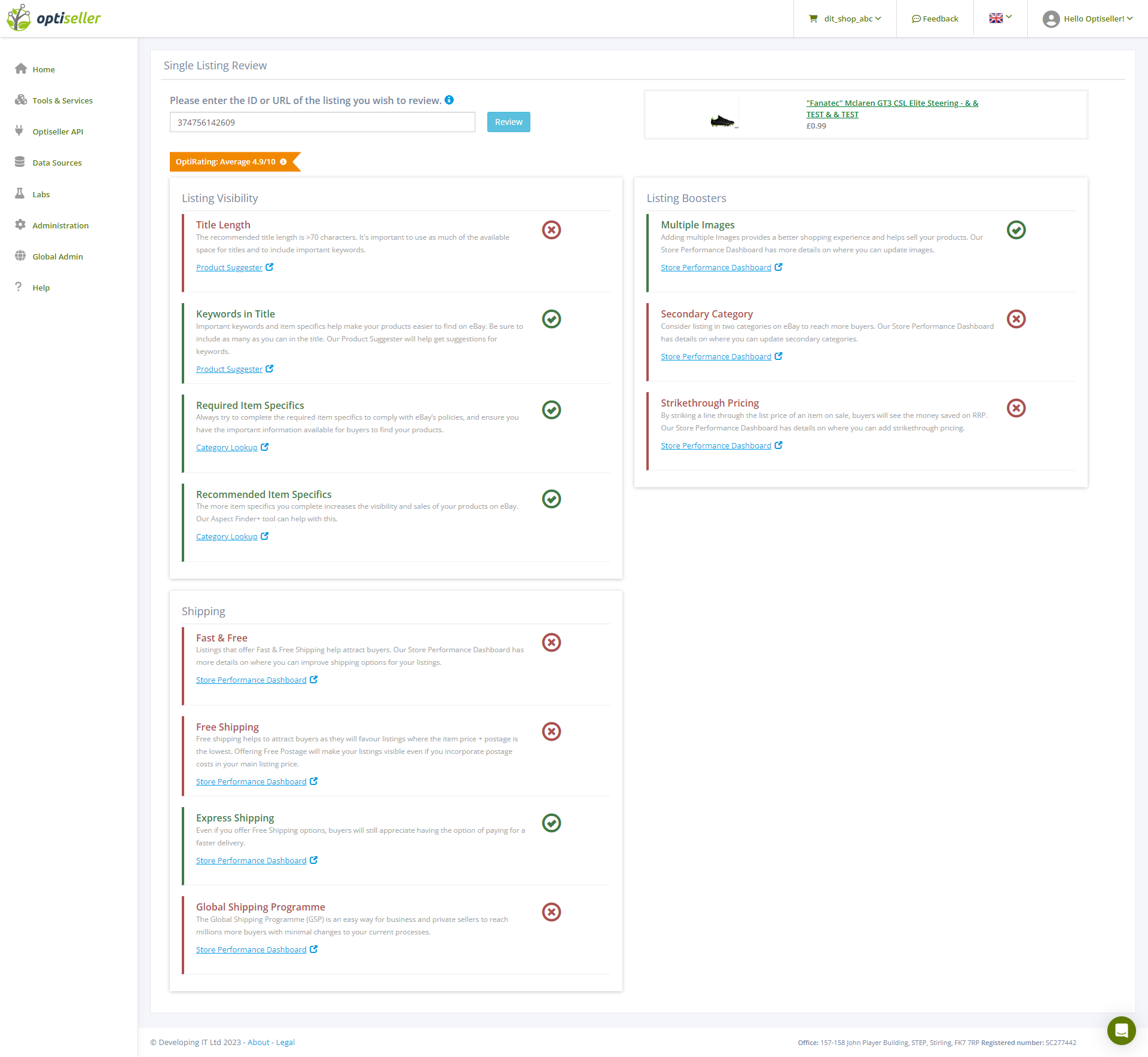 Single Listing Review tool screen grab